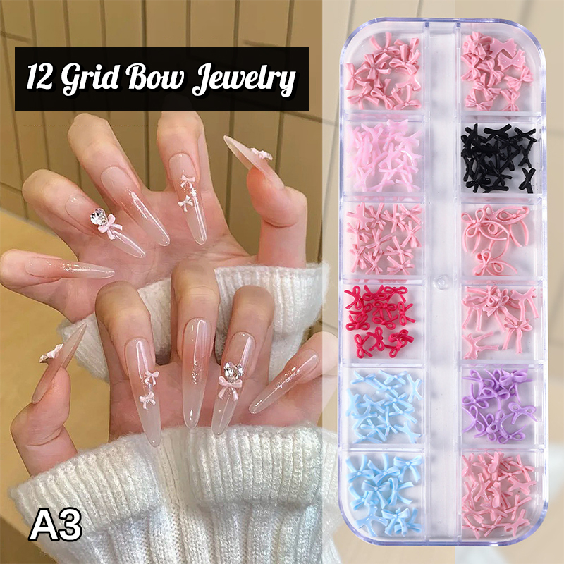 Resin Art Diy - [12Grid] Multiple Color Bowknots Nail Art