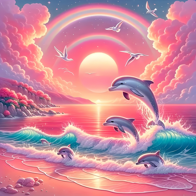 Resin Art Work - Diamond painting kit, pink sky and