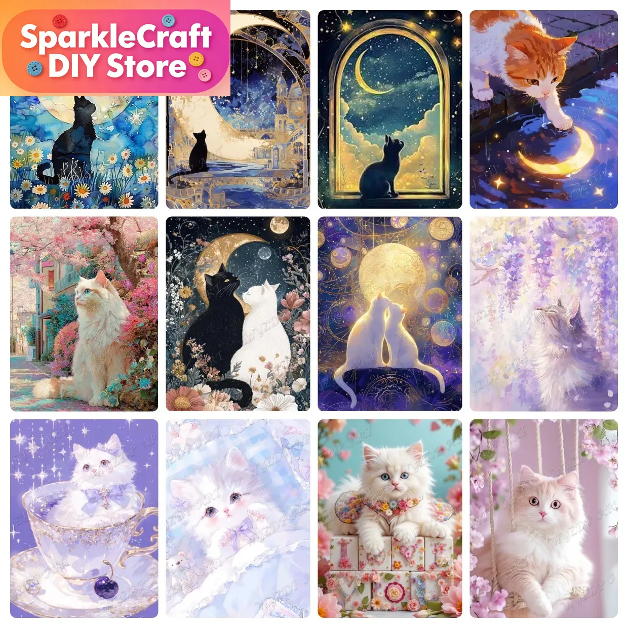 Resin Art Diy - Animal Cat Moon Diamond Painting Kit