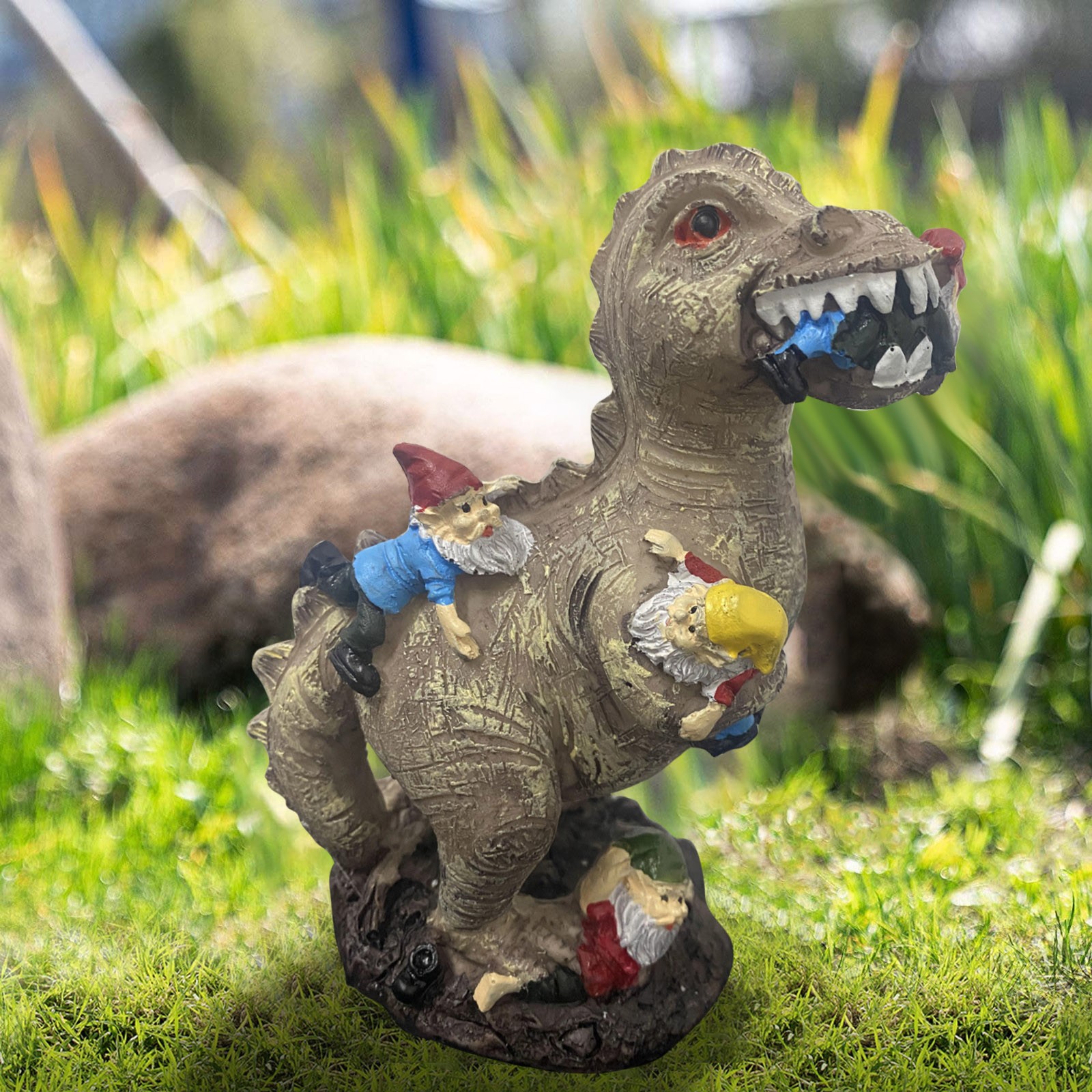 Resin Art And Decor - Mischievous Dinosaur Garden Eating Gnome Statue
