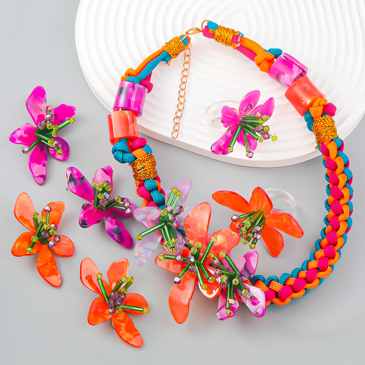 Resin Art Necklace - New resin glass tube braided earrings