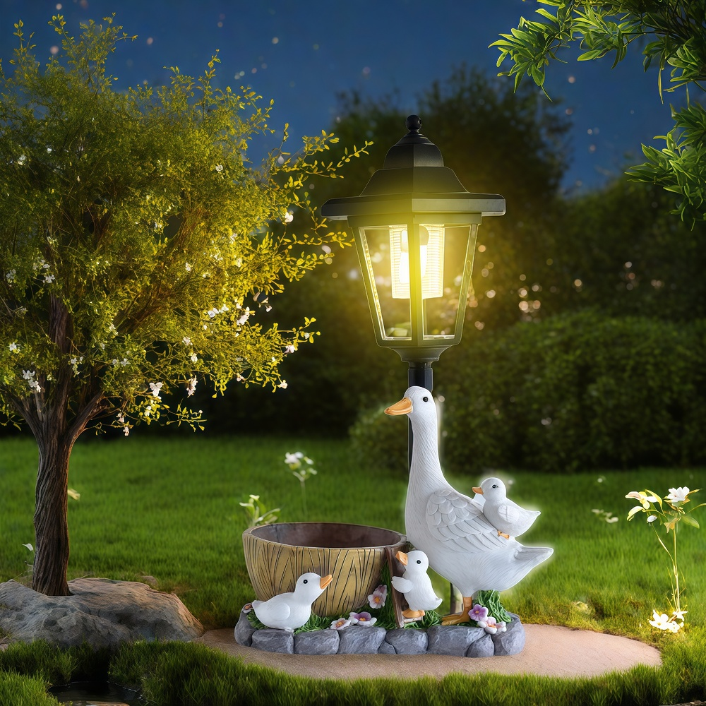 Resin Art And Decor - Solar Duck Night Light Garden Courtyard