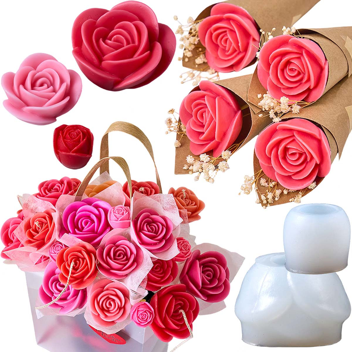 Resin Art Clay - Rose Flower Candle Silicone Mold DIY