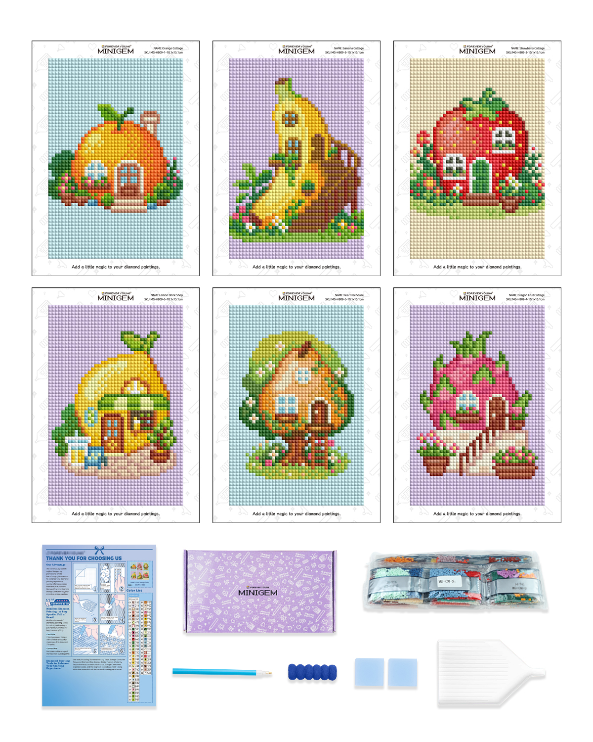 Resin Art Work - Forever Young Minigem 6PCS Fruit Cottage