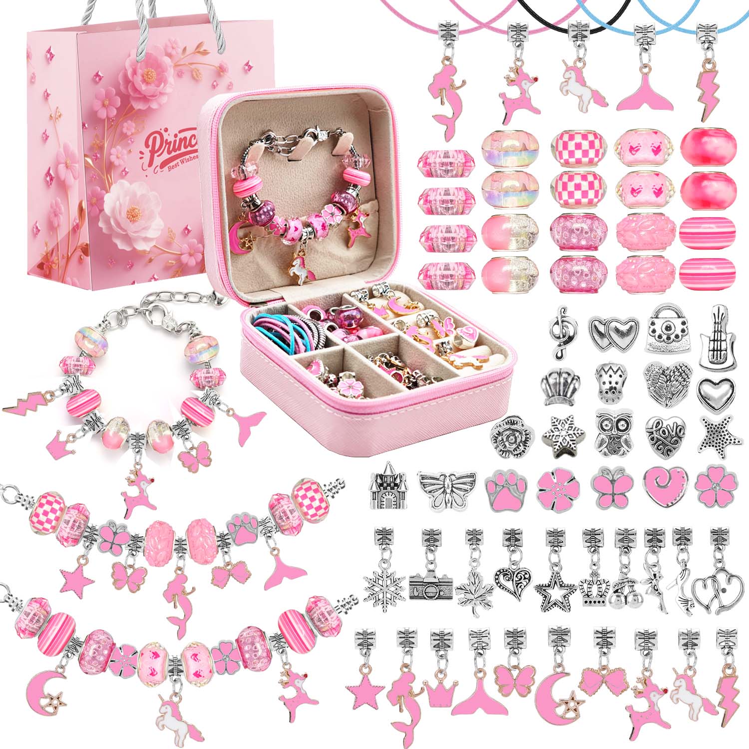 Resin Art Essentials - 68pcs pink beaded jewelry set, charm