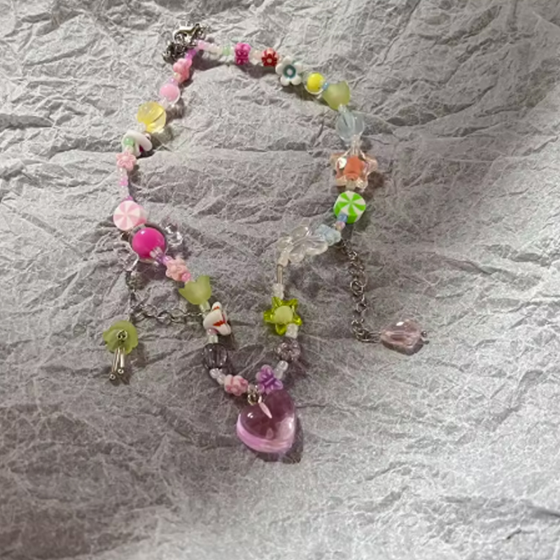 Y2K Colorful Beaded Fish Flowe – Resin Art Necklace Bewertung und Preis