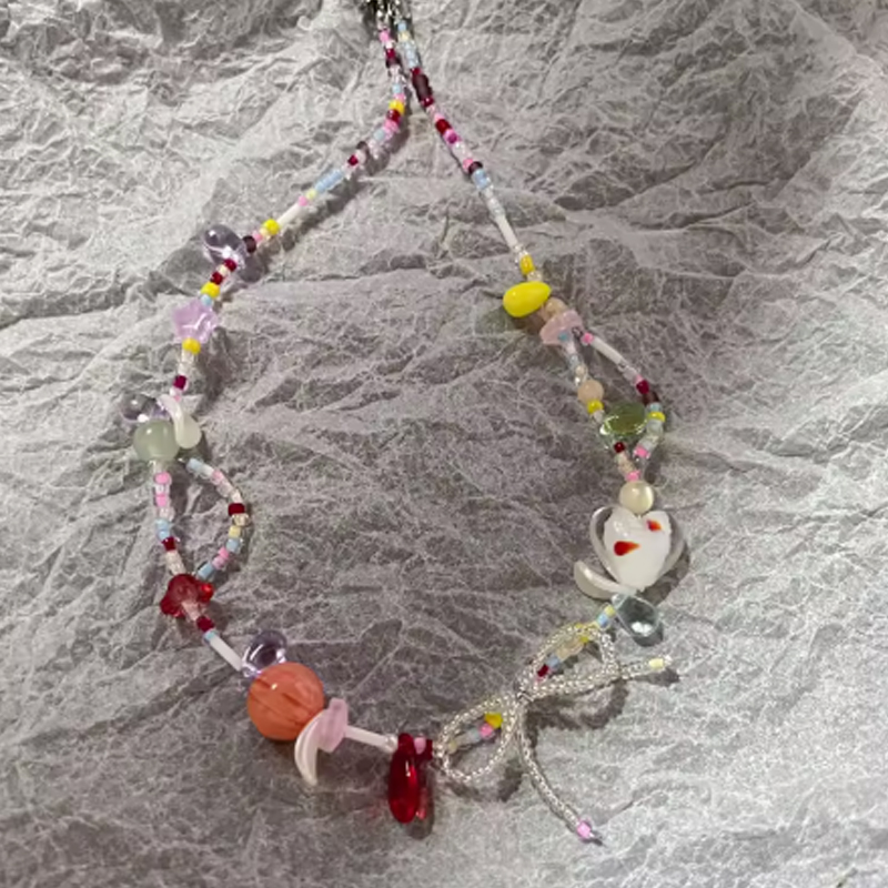 Y2K Colorful Beaded Fish Flowe – Resin Art Necklace Bewertung und Preis